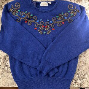 Festive Blue Beaded Sweater